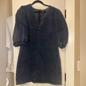 Zara dark denim puff sleeve mini dress